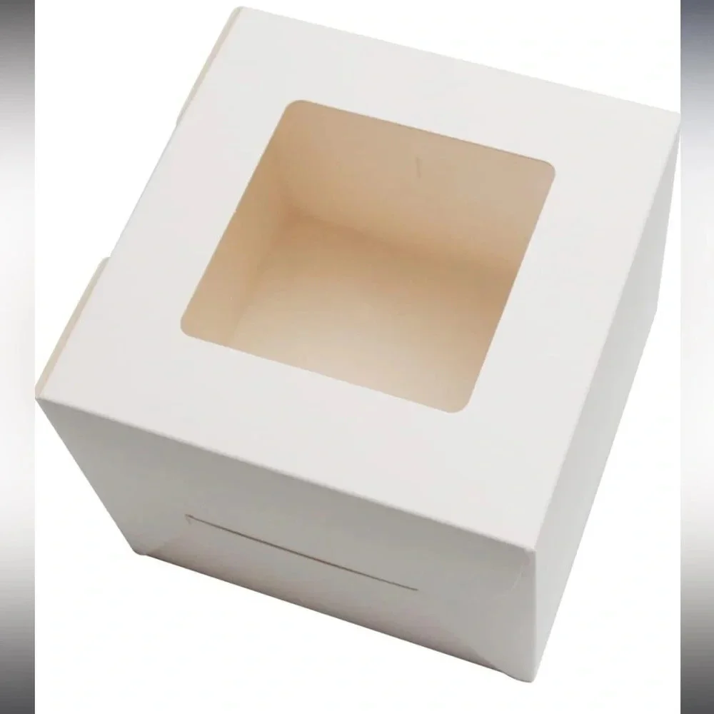 🆕 12Packs 6x6x5 Inches White Cake Boxes with Window With Stickers and Twine